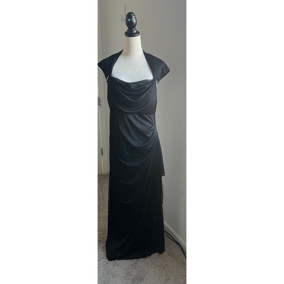 R&M Richards Woman Maxi Black Glitter Formal Draped Formal Cutout Back Dress 16W - Picture 2 of 11